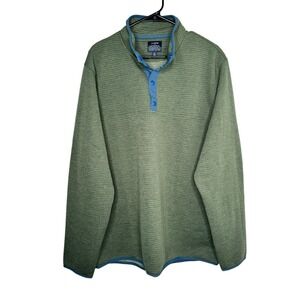 J Crew Sweater Men XL Blue Pullover Authentic Fleece 1/4 Snap Quilted Preppy E